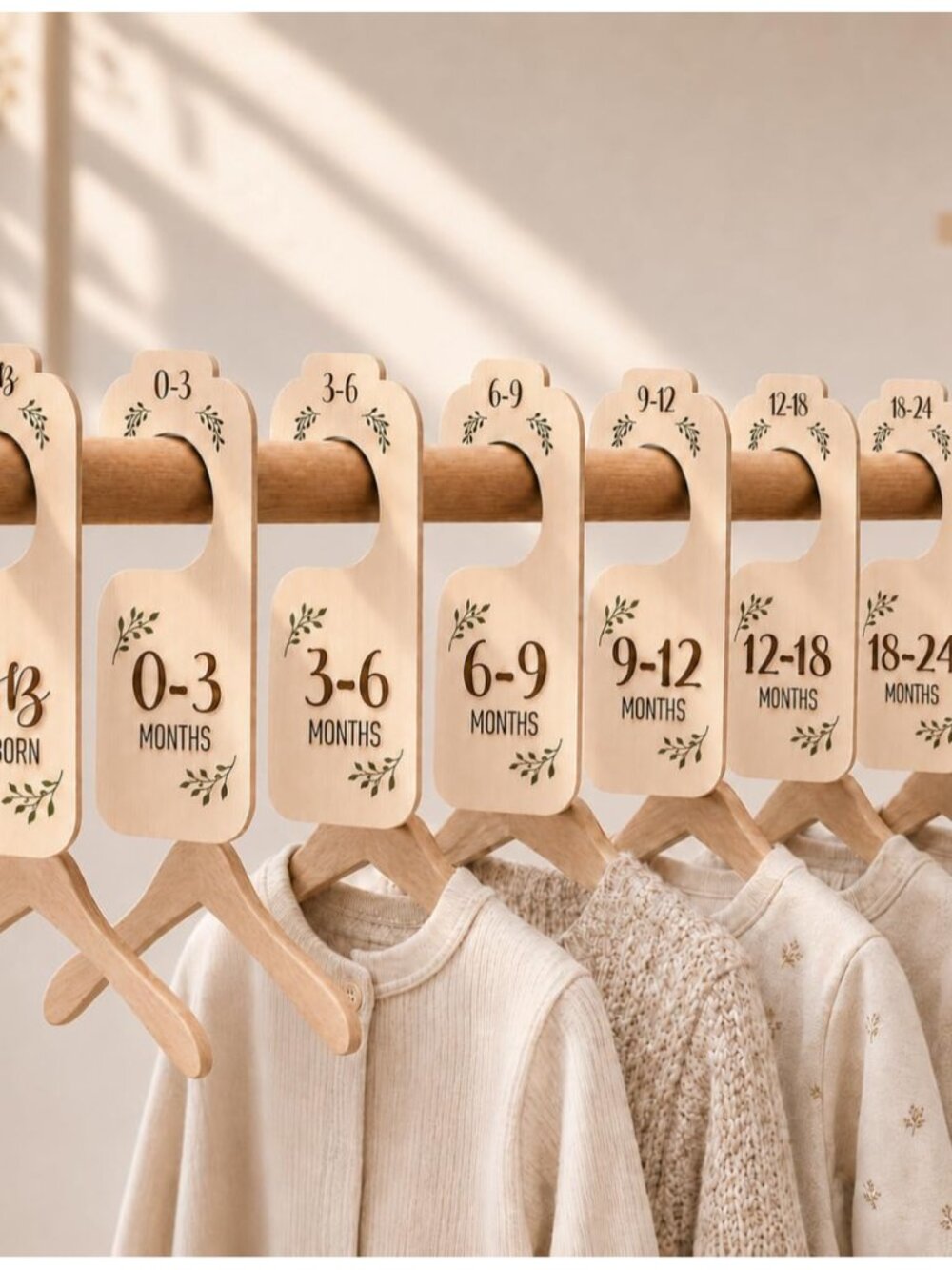 Baby Closet Dividers for Clothes Organizer - Set of 8 Beautiful Wooden Double-Si